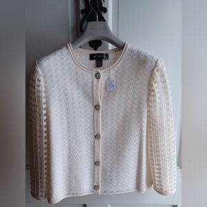 St John Mixed Knit Cream Cardigan with Unique Button Details